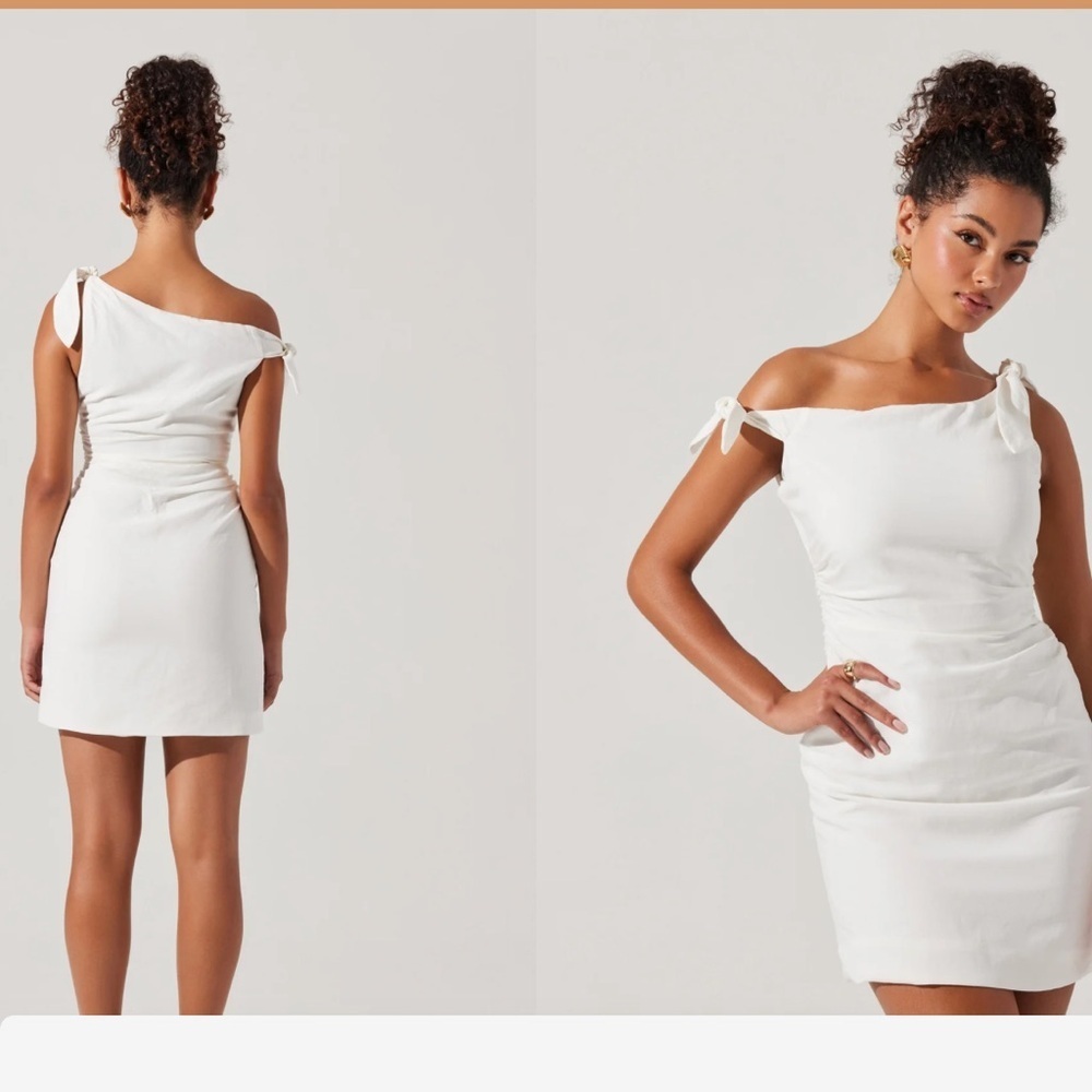 ASTR The Label Lora Mini Dress Medium White Off Shoulder Linen sorority - Picture 2 of 5